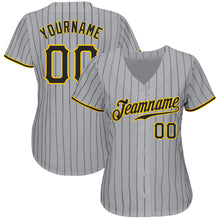 Load image into Gallery viewer, Custom Gray Black Pinstripe Black-Gold Authentic Baseball Jersey
