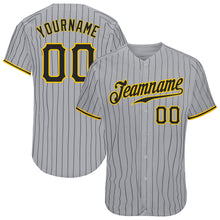 Load image into Gallery viewer, Custom Gray Black Pinstripe Black-Gold Authentic Baseball Jersey
