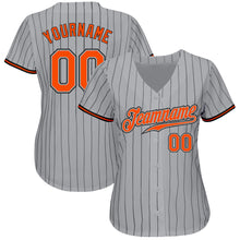Load image into Gallery viewer, Custom Gray Black Pinstripe Orange-Black Authentic Baseball Jersey
