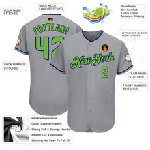 Load image into Gallery viewer, Custom Gray Neon Green-Navy Authentic Baseball Jersey
