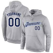 Load image into Gallery viewer, Custom Stitched Gray Navy-White Sports Pullover Sweatshirt Hoodie
