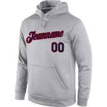 Load image into Gallery viewer, Custom Stitched Gray Navy-Red Sports Pullover Sweatshirt Hoodie
