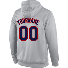 Load image into Gallery viewer, Custom Stitched Gray Navy-Red Sports Pullover Sweatshirt Hoodie
