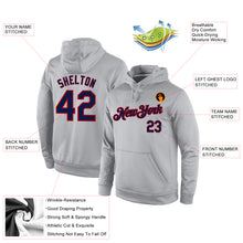 Load image into Gallery viewer, Custom Stitched Gray Navy-Red Sports Pullover Sweatshirt Hoodie
