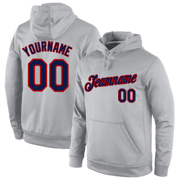 Custom Stitched Gray Navy-Red Sports Pullover Sweatshirt Hoodie