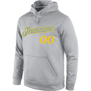 Custom Stitched Gray Gold Sports Pullover Sweatshirt Hoodie