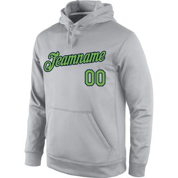 Custom Stitched Gray Neon Green-Navy Sports Pullover Sweatshirt Hoodie