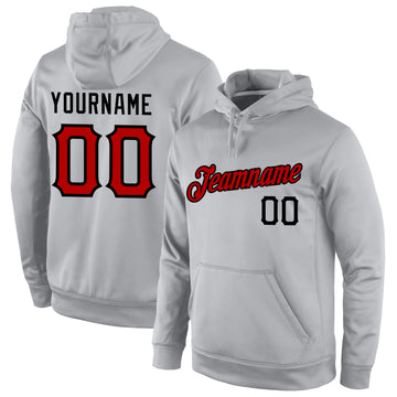 Custom Stitched Gray Red-Black Sports Pullover Sweatshirt Hoodie