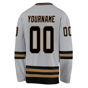 Custom Gray Black-Old Gold Hockey Jersey