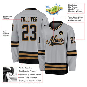 Custom Gray Black-Old Gold Hockey Jersey