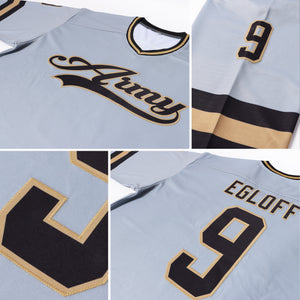 Custom Gray Black-Old Gold Hockey Jersey