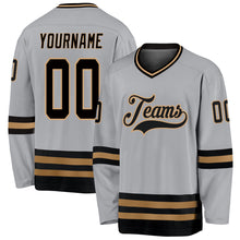 Load image into Gallery viewer, Custom Gray Black-Old Gold Hockey Jersey
