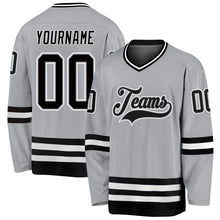 Load image into Gallery viewer, Custom Gray Black-White Hockey Jersey
