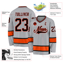 Load image into Gallery viewer, Custom Gray Black-Orange Hockey Jersey
