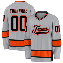 Load image into Gallery viewer, Custom Gray Black-Orange Hockey Jersey
