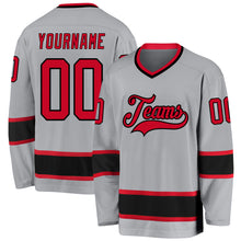 Load image into Gallery viewer, Custom Gray Red-Black Hockey Jersey
