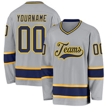 Load image into Gallery viewer, Custom Gray Navy-Gold Hockey Jersey

