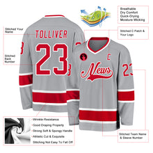 Load image into Gallery viewer, Custom Gray Red-White Hockey Jersey
