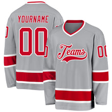 Load image into Gallery viewer, Custom Gray Red-White Hockey Jersey
