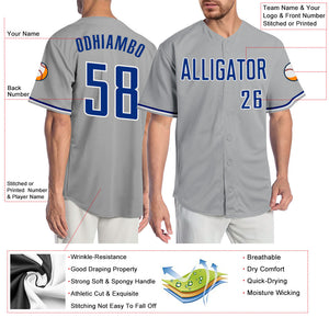 Custom Gray Royal-White Authentic Baseball Jersey