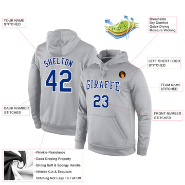 Custom Stitched Gray Royal Sports Pullover Sweatshirt Hoodie