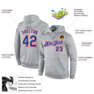 Custom Stitched Gray Royal-Red Sports Pullover Sweatshirt Hoodie