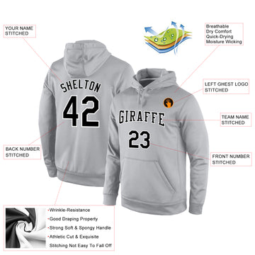 Custom Stitched Gray Black-White Sports Pullover Sweatshirt Hoodie