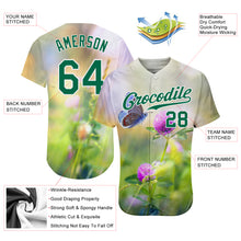 Load image into Gallery viewer, Custom Gray Kelly Green-White 3D Pattern Design Flowers And Butterfly Authentic Baseball Jersey
