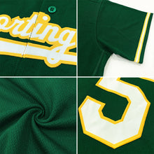 Load image into Gallery viewer, Custom Green White-Gold Authentic Throwback Rib-Knit Baseball Jersey Shirt
