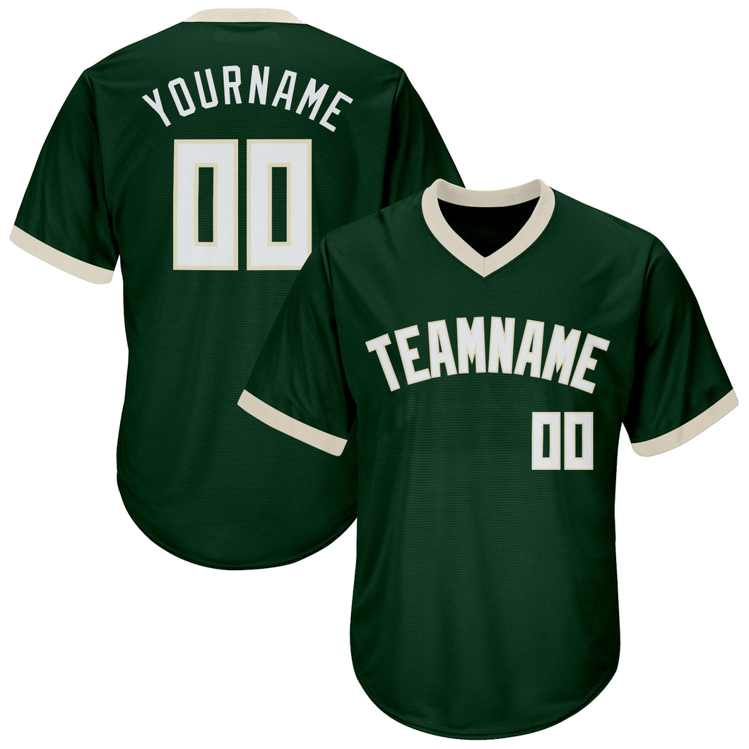 Custom Green White-Cream Authentic Throwback Rib-Knit Baseball Jersey Shirt