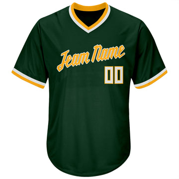 Custom Green White-Gold Authentic Throwback Rib-Knit Baseball Jersey Shirt