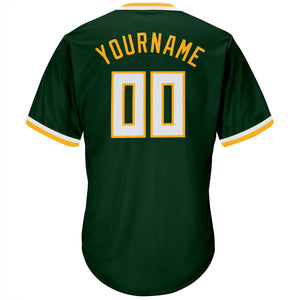 Custom Green White-Gold Authentic Throwback Rib-Knit Baseball Jersey Shirt