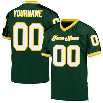 Custom Green White-Gold Mesh Authentic Throwback Football Jersey
