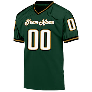 Custom Green White-Old Gold Mesh Authentic Throwback Football Jersey