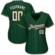 Load image into Gallery viewer, Custom Green White Pinstripe Cream-Black Authentic Baseball Jersey
