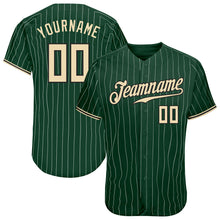 Load image into Gallery viewer, Custom Green White Pinstripe Cream-Black Authentic Baseball Jersey
