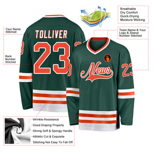 Custom Green Orange-White Hockey Jersey