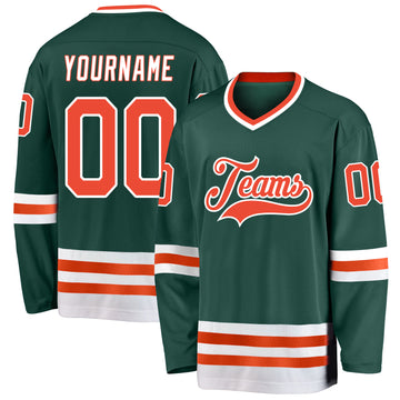 Custom Green Orange-White Hockey Jersey