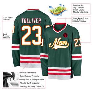 Custom Green White-Red Hockey Jersey