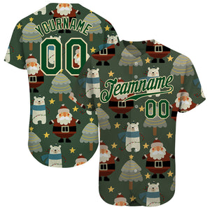 Custom Green Green-Cream Christmas 3D Authentic Baseball Jersey