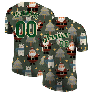 Custom Green Green-Cream Christmas 3D Performance T-Shirt