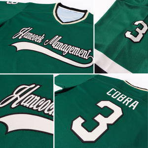 Custom Green Cream-Black Hockey Jersey