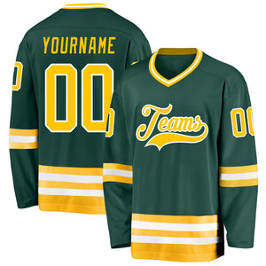 Custom Green Gold-White Hockey Jersey