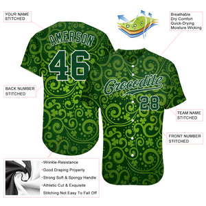 Custom Green Green-White 3D Pattern Design Authentic St. Patrick's Day Baseball Jersey