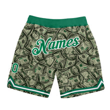 Load image into Gallery viewer, Custom Green Kelly Green-White 3D Pattern Design Dollar Authentic Basketball Shorts
