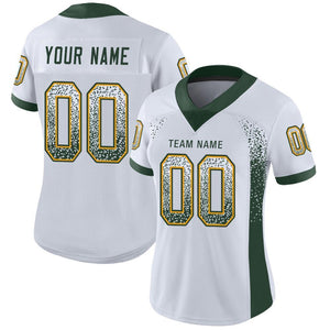 Custom White Green-Gold Mesh Drift Fashion Football Jersey