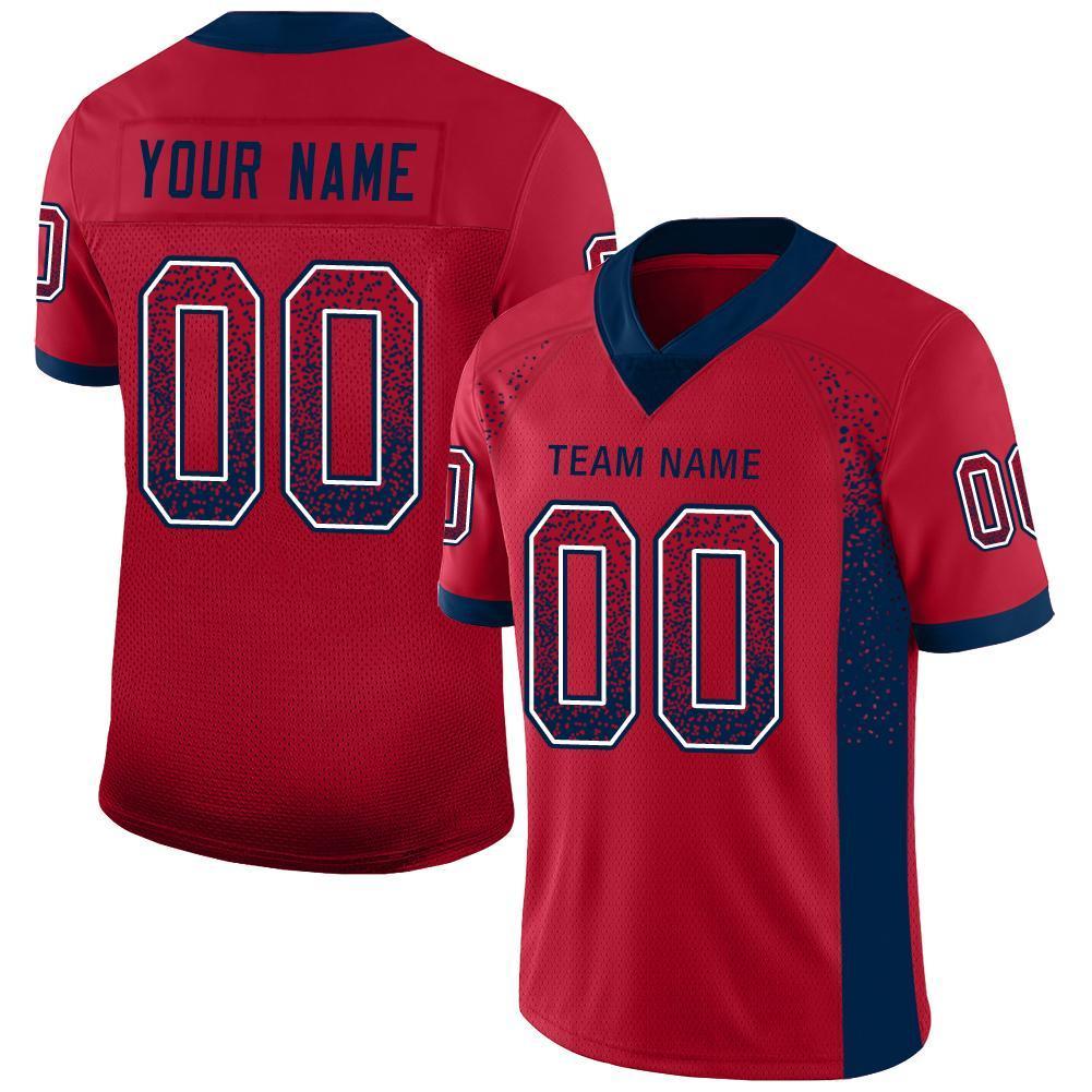 Custom Red Navy-White Mesh Drift Fashion Football Jersey