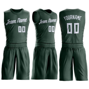 Custom Hunter Green White Round Neck Suit Basketball Jersey - Fcustom