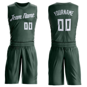 Custom Hunter Green White Round Neck Suit Basketball Jersey - Fcustom