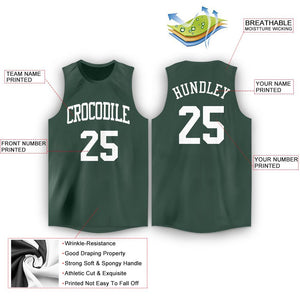 Custom Hunter Green White Round Neck Basketball Jersey - Fcustom